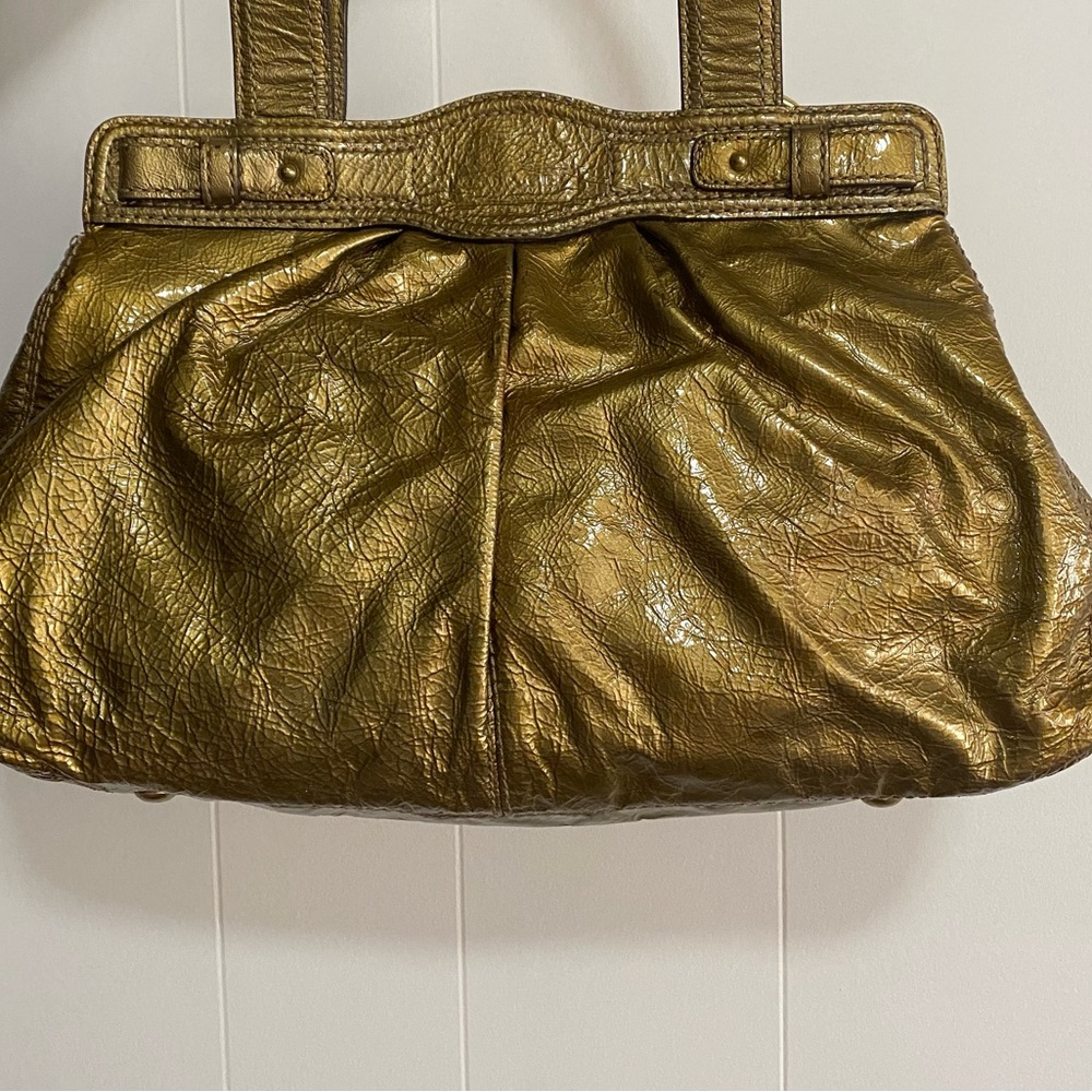 Coach Garnet Patent Leather Metallic Gold Turnlock Satchel Shoulder Handbag - Picture 3 of 11